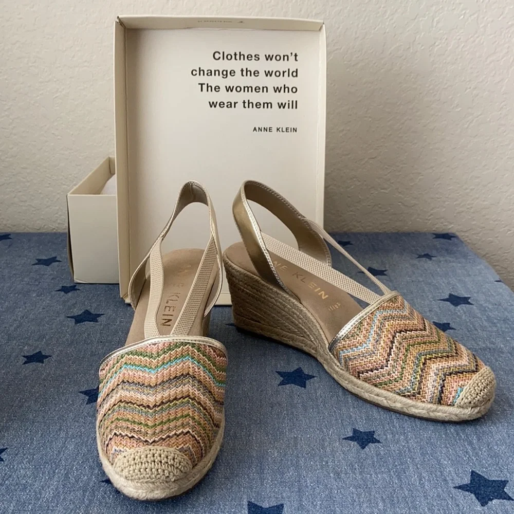 Anne Klein Akabril Tan Multi Espadrille sz 10 EUC